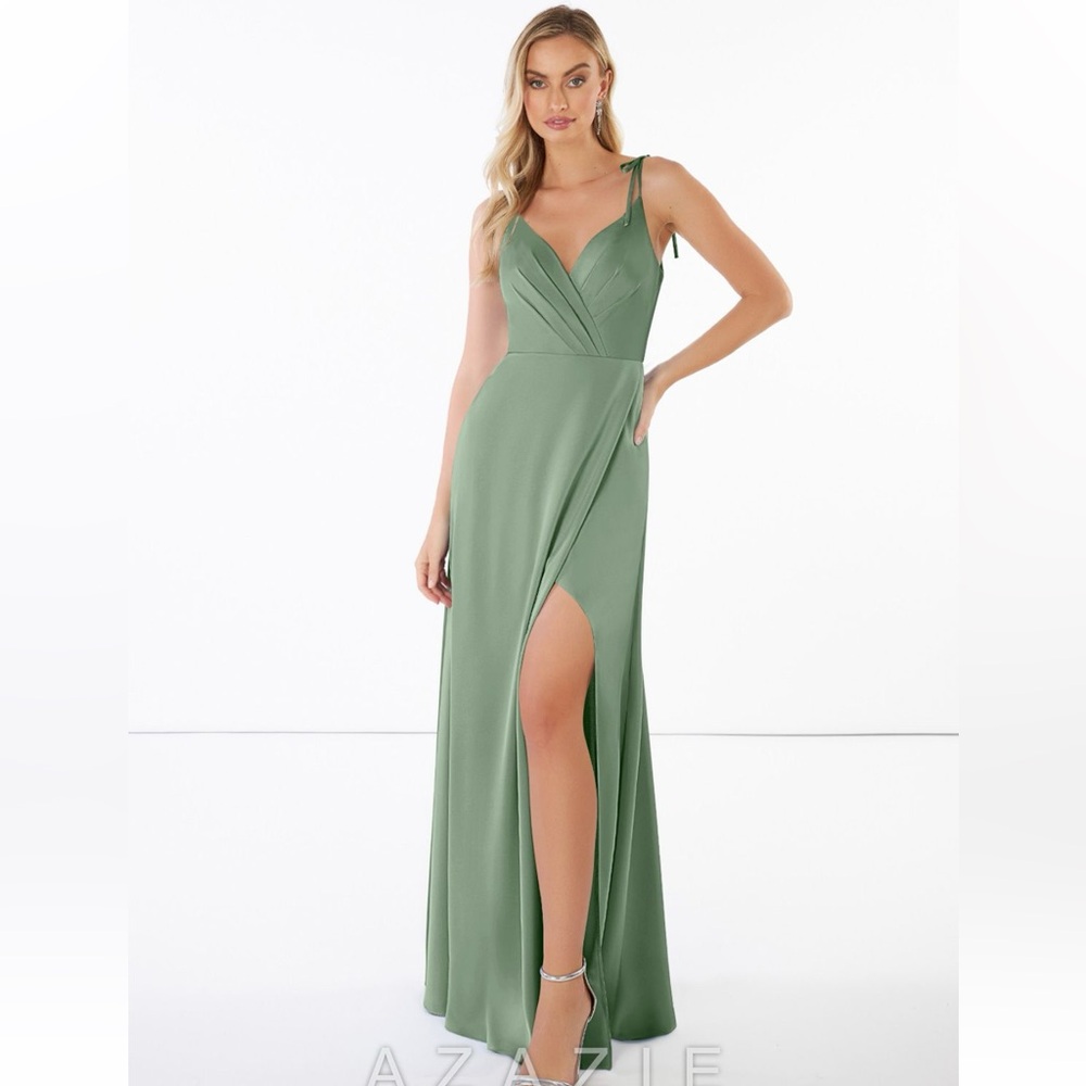 Azazie Noemi Stretch Satin Matcha Green Bridesmaid Dress